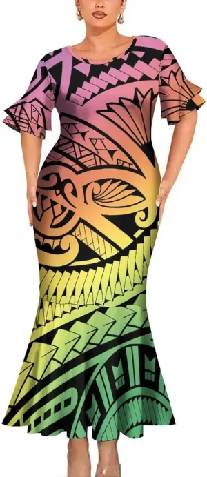 Eastdola Samoan Slim-Fit Fishtail Skirt Sexy Long Skirt Polynesian Tribal Ethnic Style Women Dress Party
