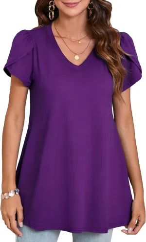 ENMAIN Womens Tunics Tops Plus Size Short Sleeve Swing Blouses Loose Fit Dressy Casual Summer Shirts to Wear with Leggings