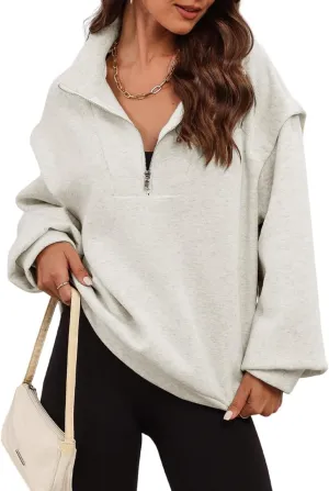 EVALESS Womens Oversized Sweatshirts Casual Half Zip Up Hoodies V Neck Long Sleeve Loose Fall Clothes Outfits Pullover