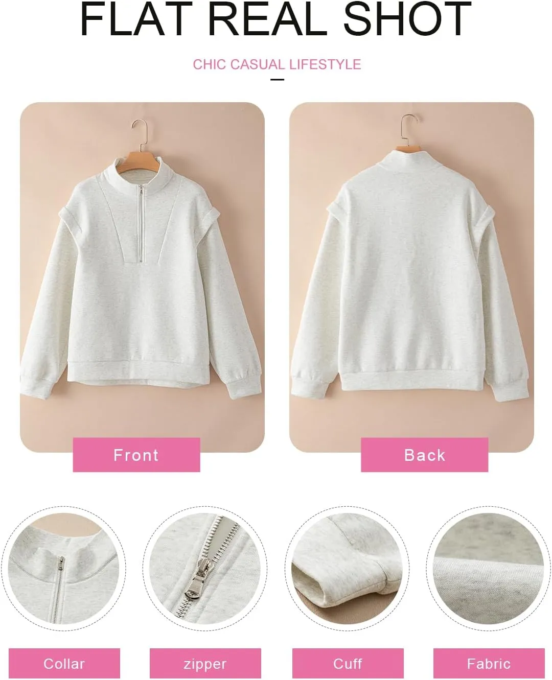 EVALESS Womens Oversized Sweatshirts Casual Half Zip Up Hoodies V Neck Long Sleeve Loose Fall Clothes Outfits Pullover