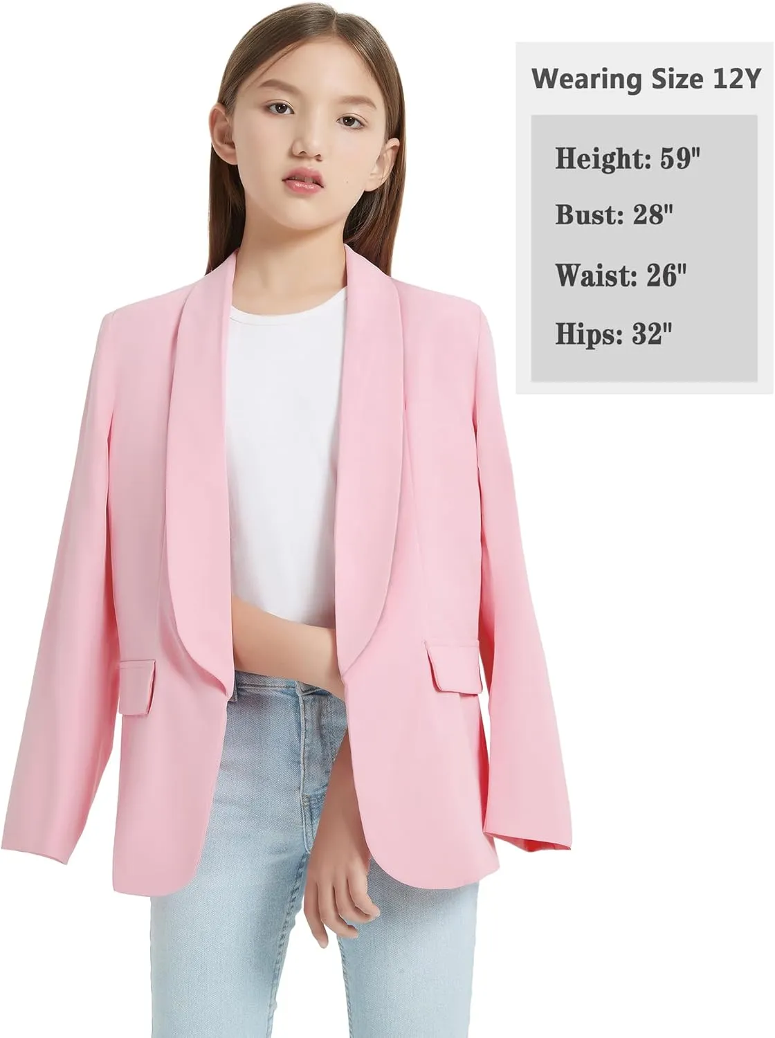 EXARUS Girls Blazer Blazers Suit Jacket Long Sleeve Shawl Collar Formal Open Front Inner Pocket for Kids