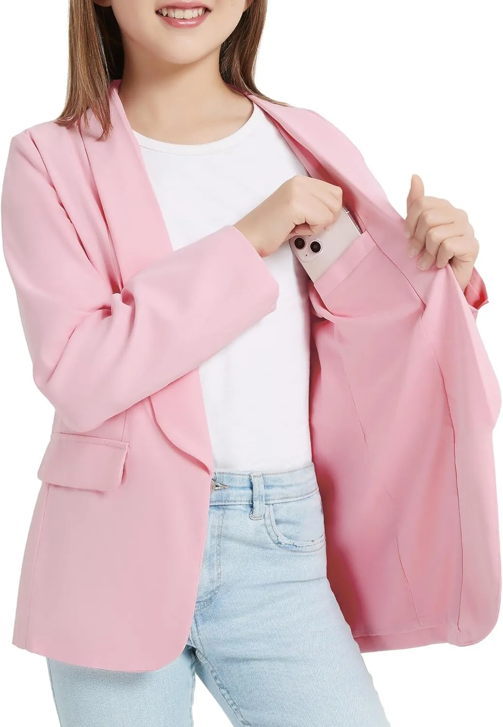 EXARUS Girls Blazer Blazers Suit Jacket Long Sleeve Shawl Collar Formal Open Front Inner Pocket for Kids