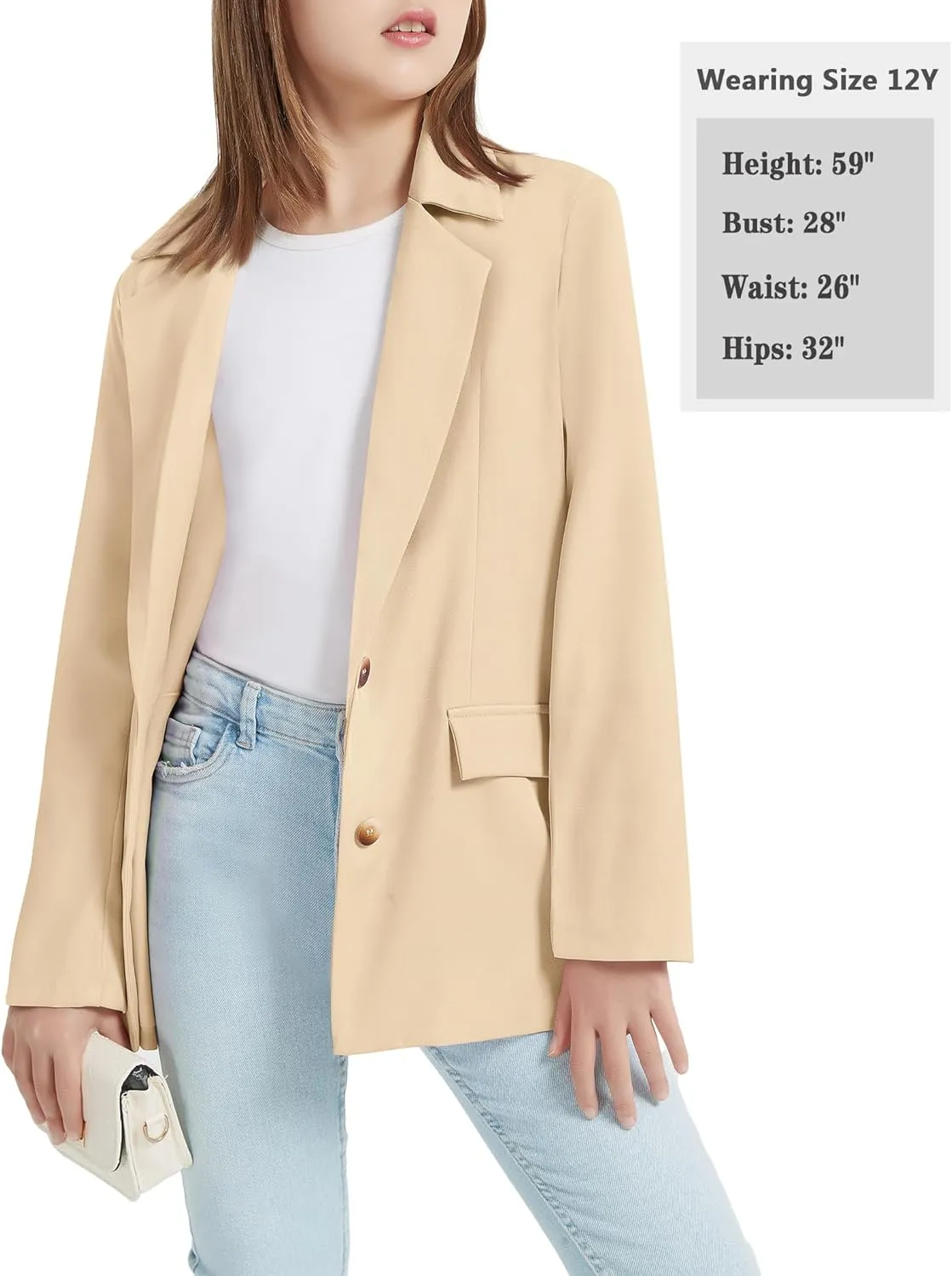 EXARUS Girls Blazer Jacket Long Sleeve Notched Collar/Lapel Collar with Inner Pocket Open Front Casual Kids Blazers Suit