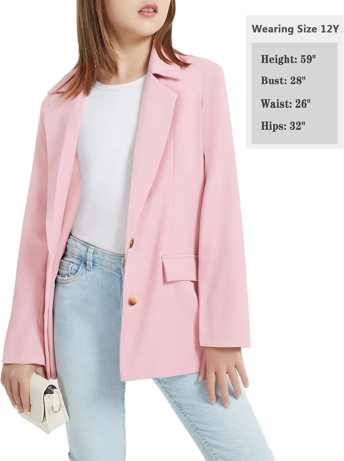 EXARUS Girls Blazer Jacket Long Sleeve Notched Collar/Lapel Collar with Inner Pocket Open Front Casual Kids Blazers Suit