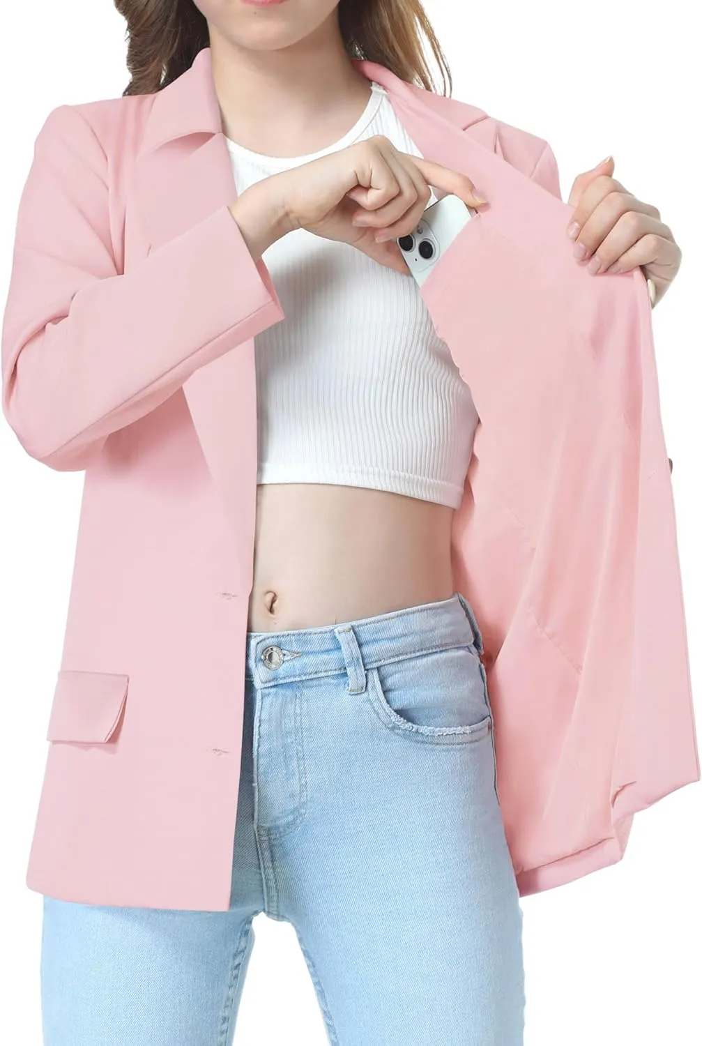 EXARUS Girls Blazer Jacket Long Sleeve Notched Collar/Lapel Collar with Inner Pocket Open Front Casual Kids Blazers Suit
