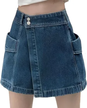 Fashion Womens Denim Mini Skirt Y2K Casual High Waist A-line Patchwork Jean Skorts