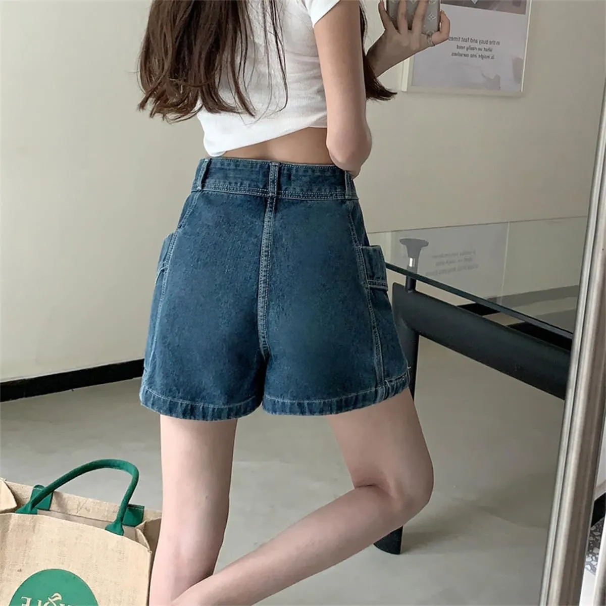 Fashion Womens Denim Mini Skirt Y2K Casual High Waist A-line Patchwork Jean Skorts