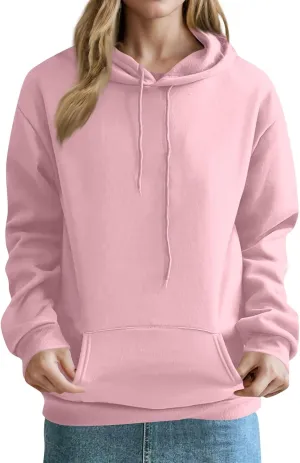 Fleece Hoodie Women Lightweight Drop Shoulder Oversized Sweatshirt Drawstring Casual Plush Workout Hoodies w/Pockets