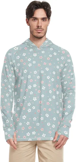 Flowers Spring Little Fresh Mens Sun Shirts Protection Long Sleeve Sun Shirt With Hood UPF 50  Quick Dry UV Rash Guard Hooded Active Wear playeras de manga larga con gorro para hombre