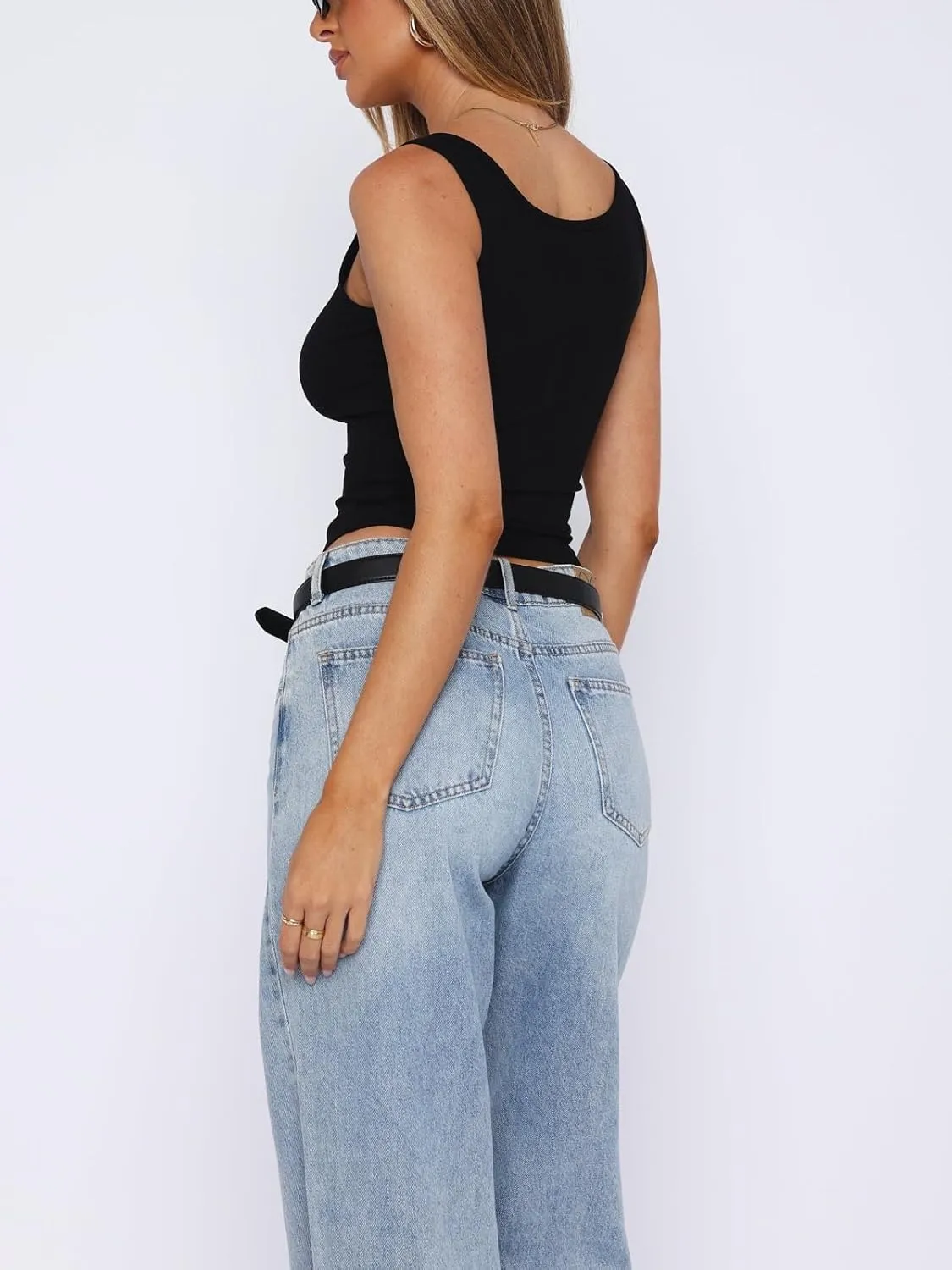 ForeFair Women Ribbed Tank Top Square Neck Sleeveless Basic Fitted Crop Tops Y2K Buttons Henley Vest
