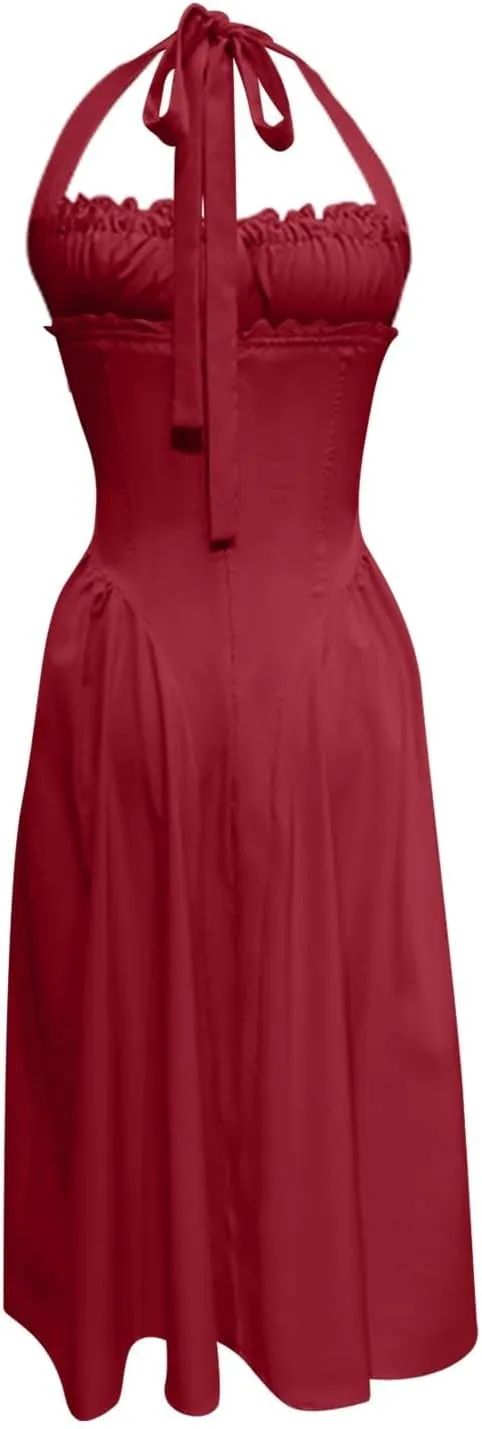 Formal Dresses for Women Loose Fit Cutout Maxi Dress Floral Backless Tied Long Sundress Dressy Tank Midi Dresses
