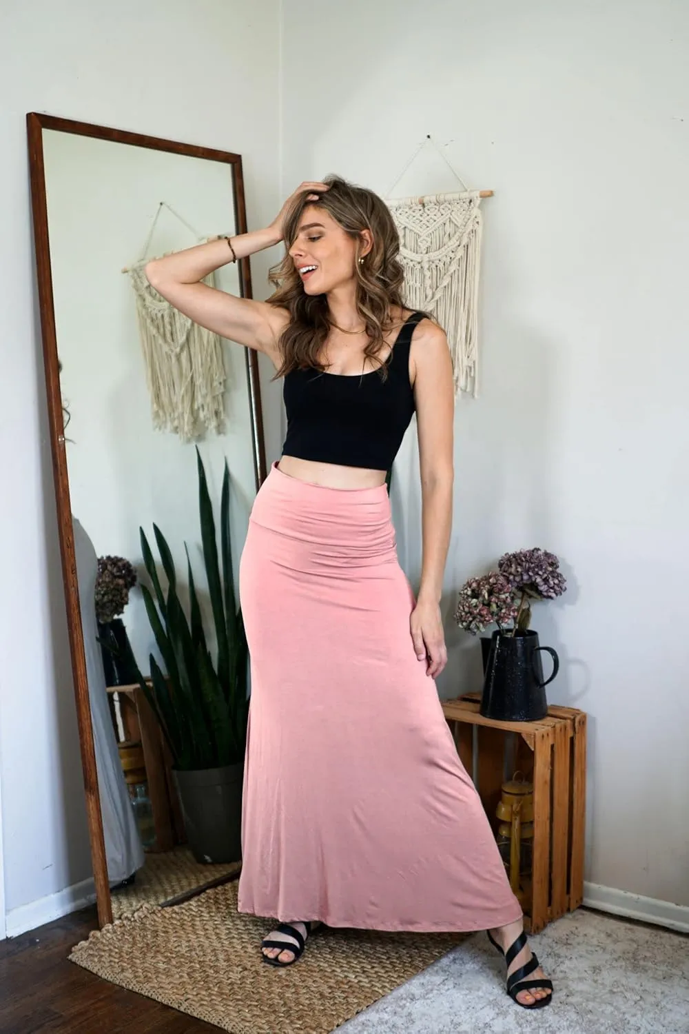 Free to Live 3 Pack Long Skirts for Women Fall Stretchy Flowy Maxi Skirt Dressy Casual for Work, Soft Fold Over High Waisted