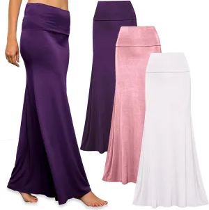 Free to Live 3 Pack Long Skirts for Women Fall Stretchy Flowy Maxi Skirt Dressy Casual for Work, Soft Fold Over High Waisted