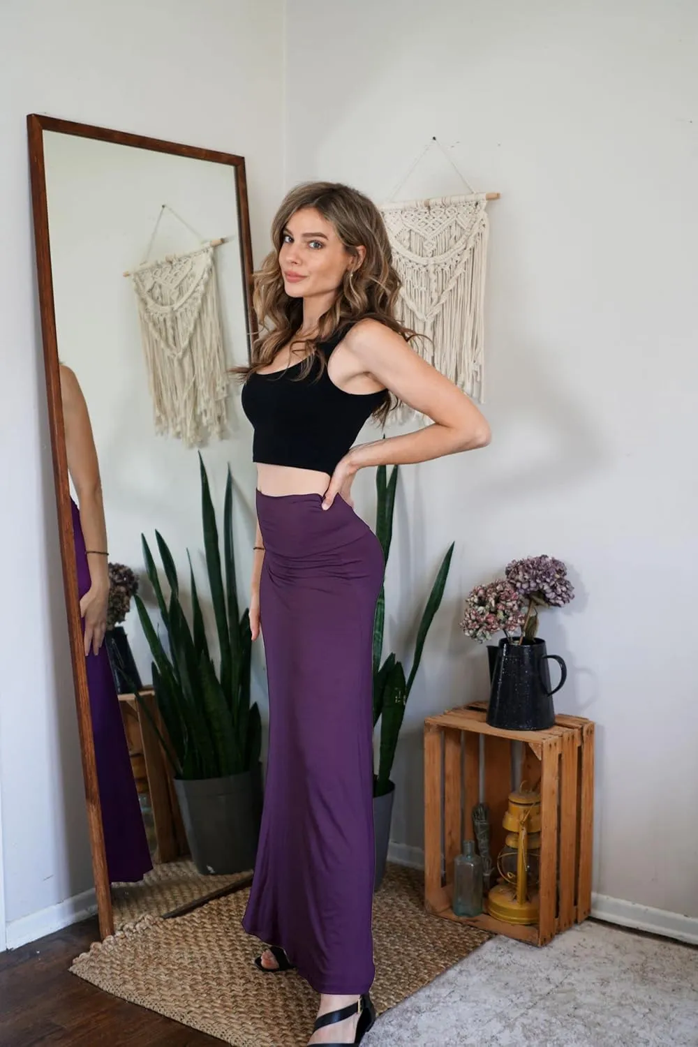 Free to Live 3 Pack Long Skirts for Women Fall Stretchy Flowy Maxi Skirt Dressy Casual for Work, Soft Fold Over High Waisted