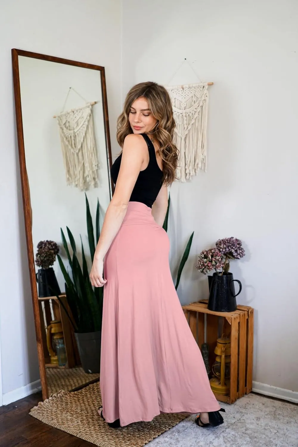 Free to Live 3 Pack Long Skirts for Women Fall Stretchy Flowy Maxi Skirt Dressy Casual for Work, Soft Fold Over High Waisted
