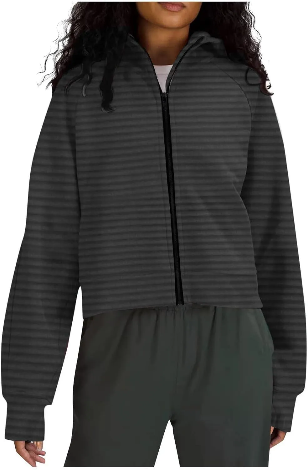 Full Zipper Up Hoodies for Women 2024 Color Block Striped Oversized Sweatshirt Casual Loose Out Fit with Pockets