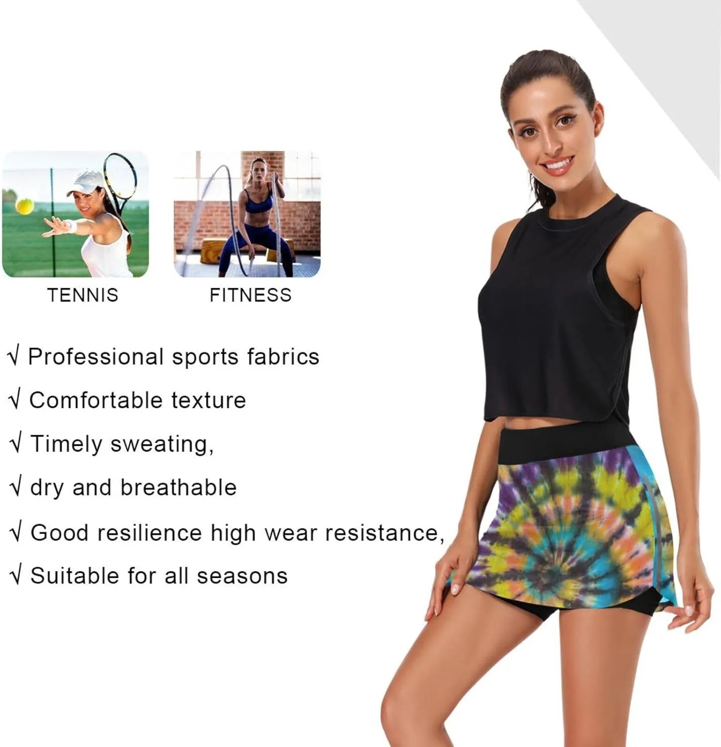 GAIGEO Colorful Retro Psychedelic Tie Dye Swirl Athletic Skorts Skirts for Women with Pockets, Casual Golf Activewear, S-XXL