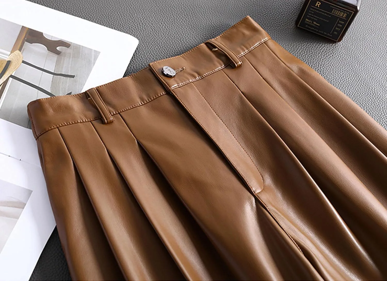 GGUHHU Womens High Waist Faux Leather Harem Pants Fleece Lined Thick Long Trousers