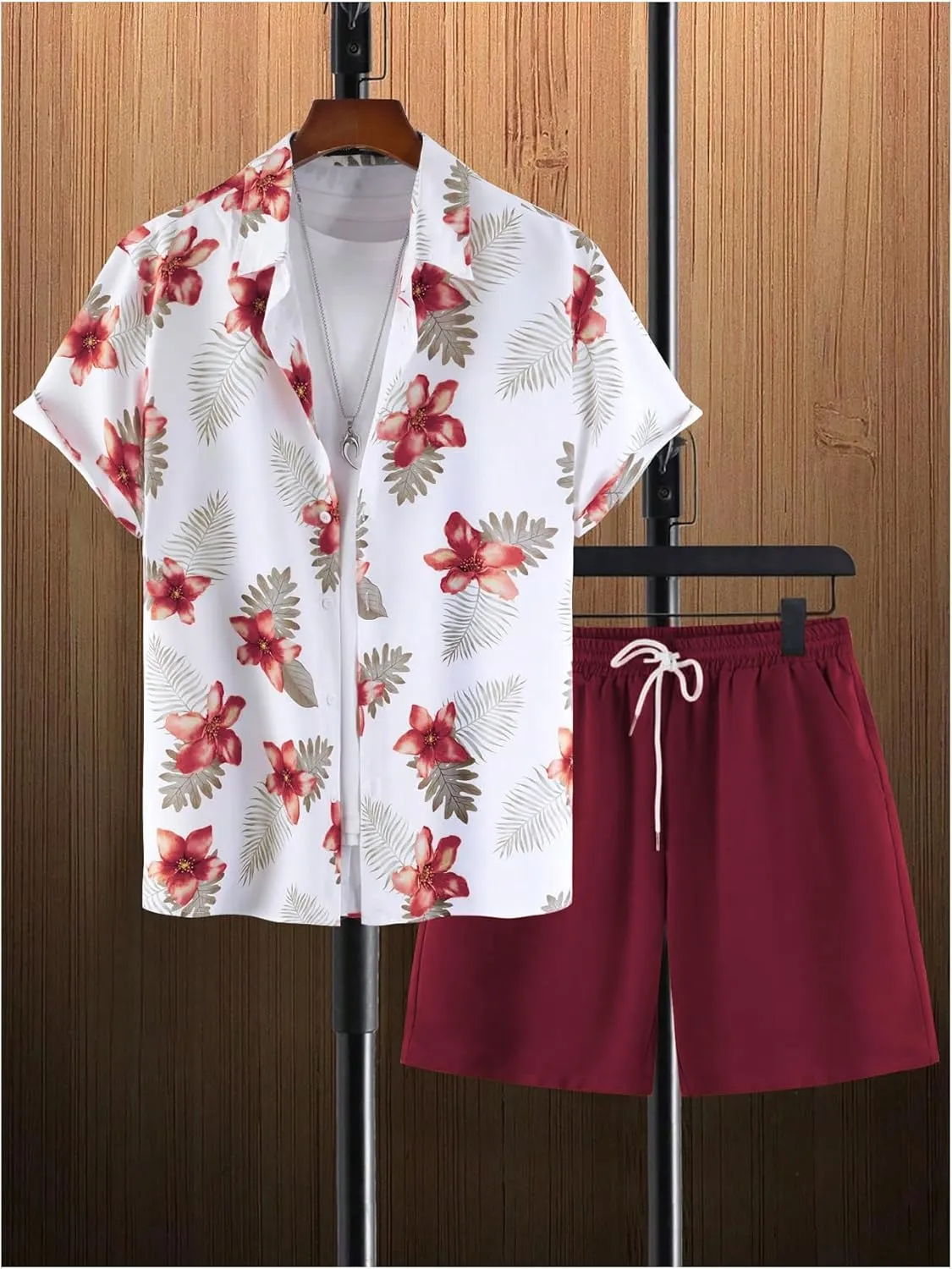 GORGLITTER Men's Hawaiian Matching Set Summer Beach 2 Piece Outfits Flower Button Down Shirts and Shorts Set