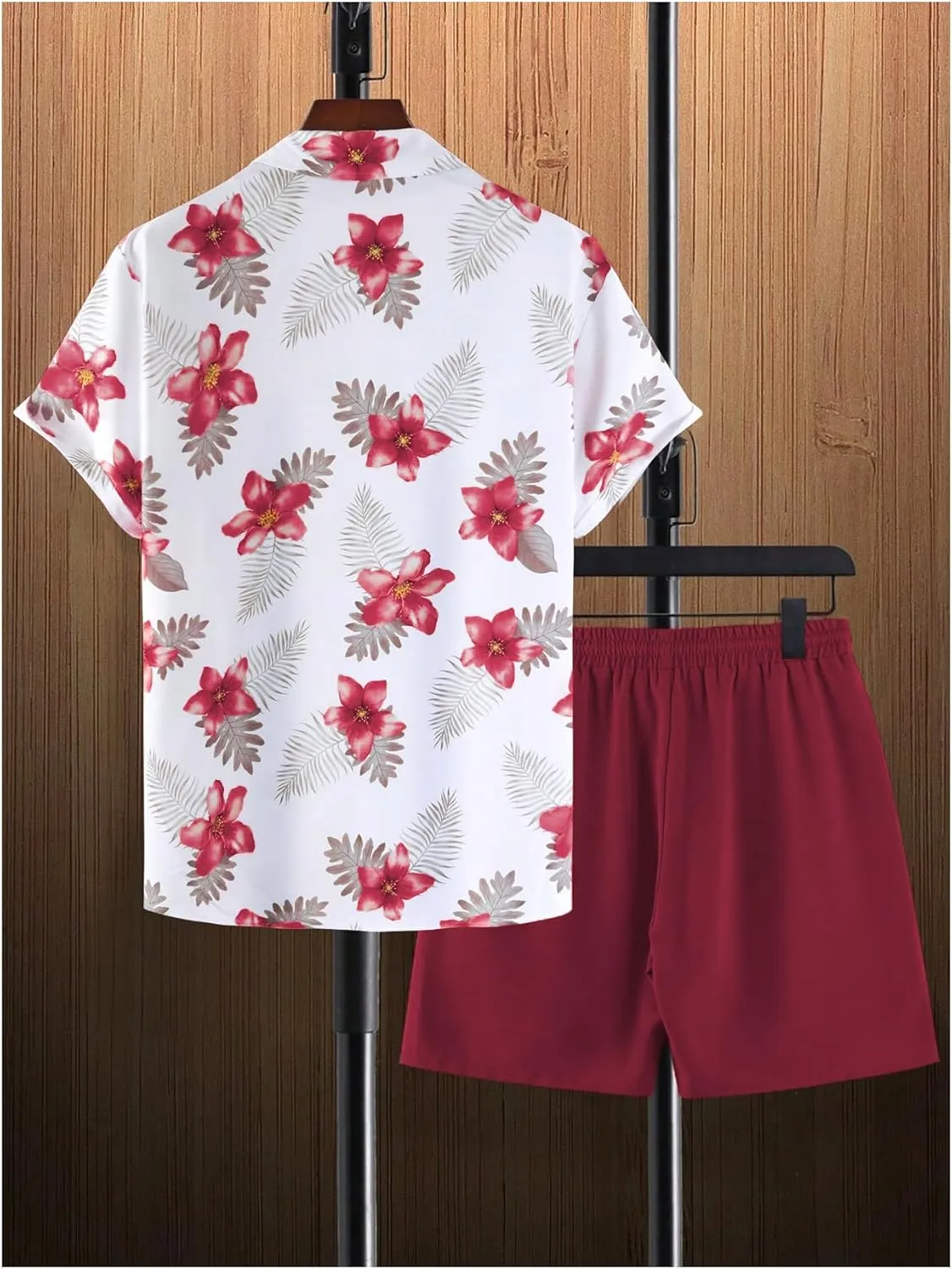 GORGLITTER Men's Hawaiian Matching Set Summer Beach 2 Piece Outfits Flower Button Down Shirts and Shorts Set