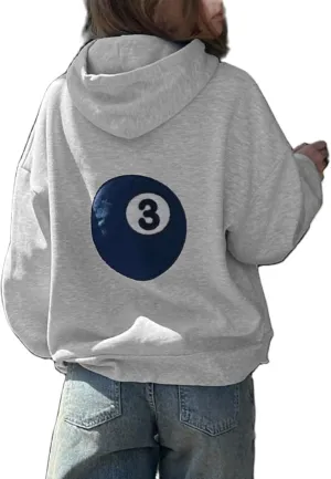 Graphic Hoodies Women Y2k Oversized Sweatshirt Long Sleeve Pullover Sweater Cute Hooded Preppy Top Aesthetic Shirts (Gray 3 Ball, S)