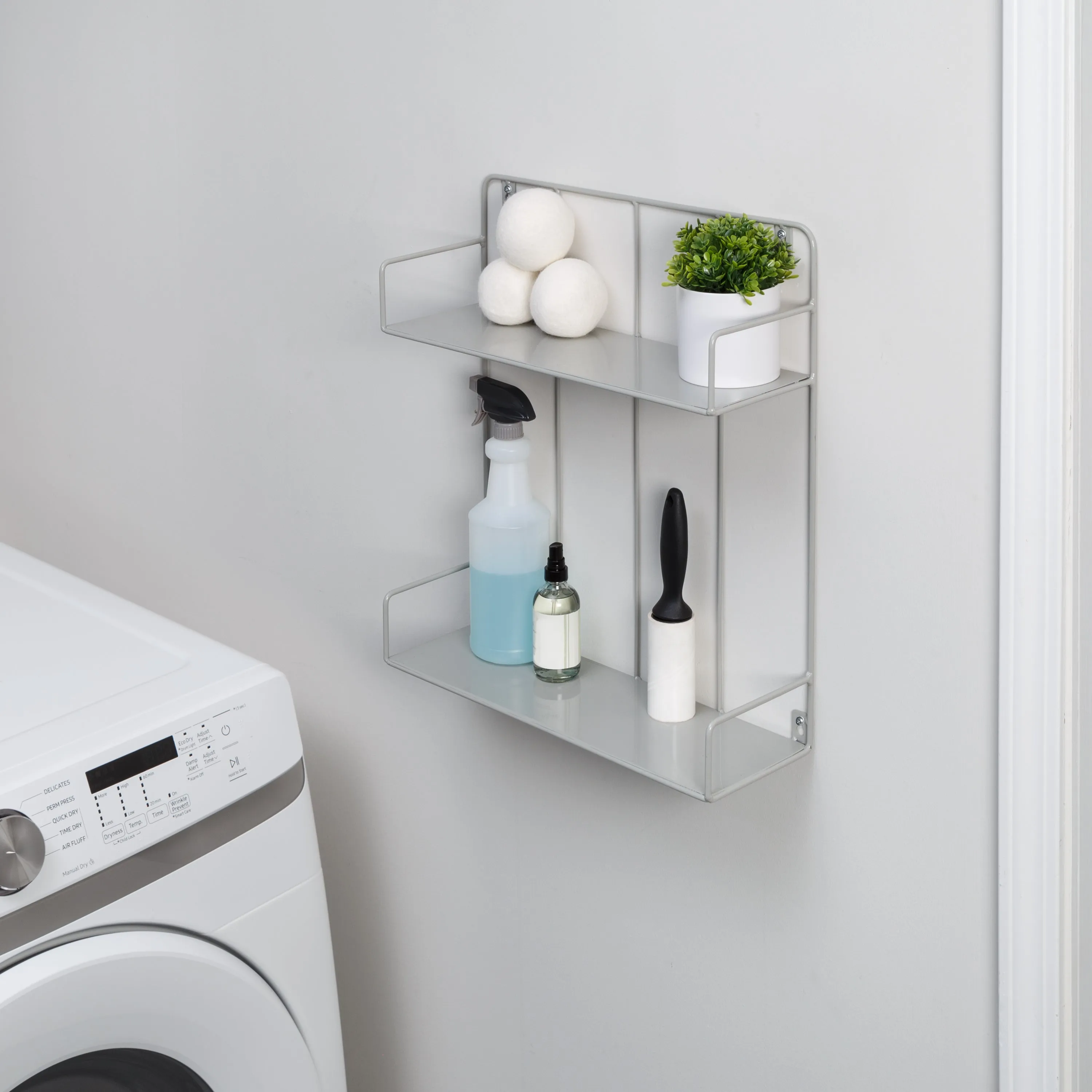 Gray 2-Tier Metal Accent Shelf