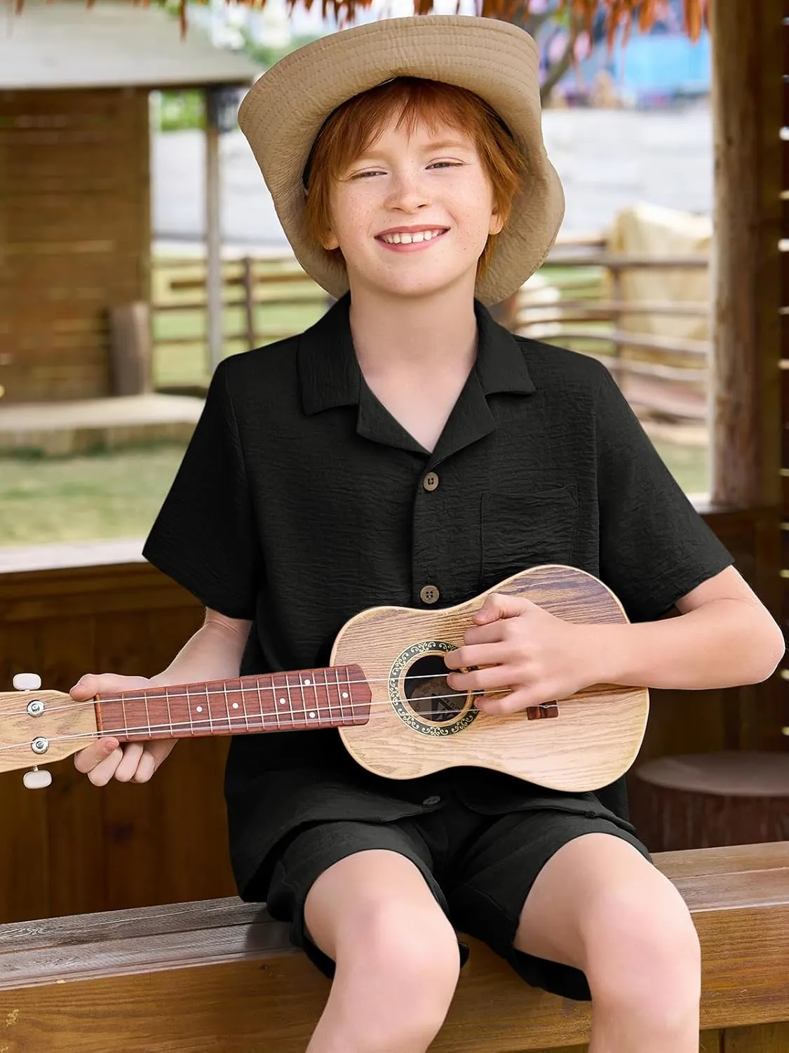 Haloumoning Boys 2 Pieces Summer Outfits Beach Short Sleeve Button Down Shirts and Shorts Vacation Texture Sets for Kids