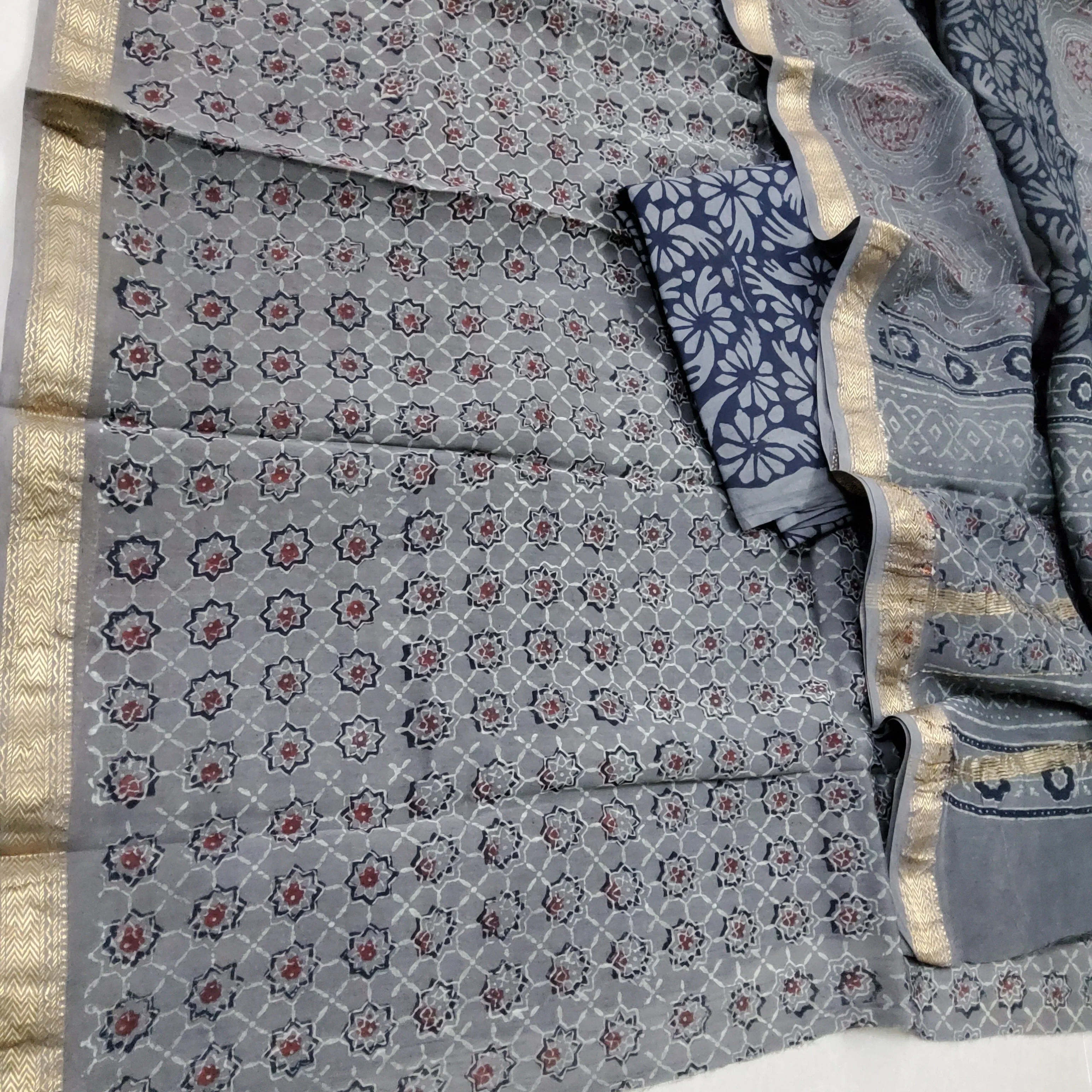 Hand Block Print Maheshwari Silk Salwar Suit