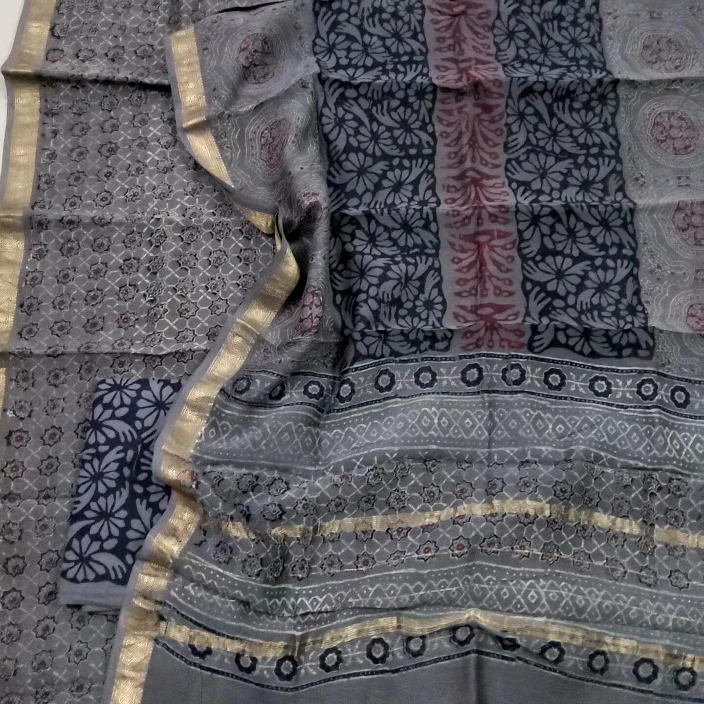 Hand Block Print Maheshwari Silk Salwar Suit