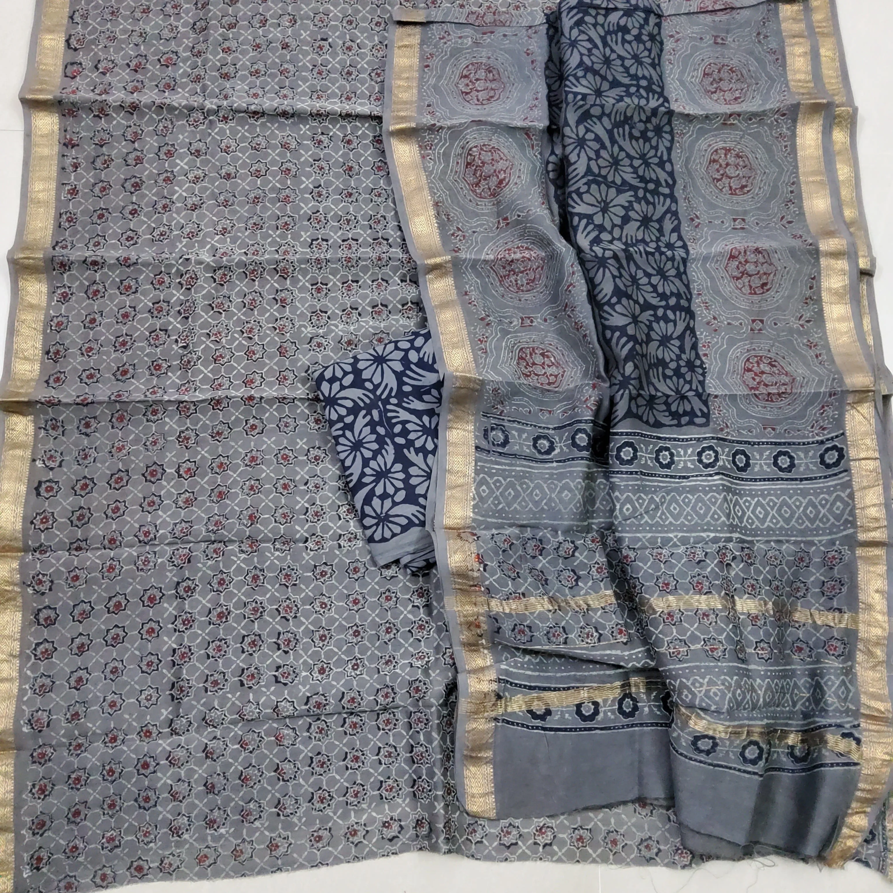 Hand Block Print Maheshwari Silk Salwar Suit