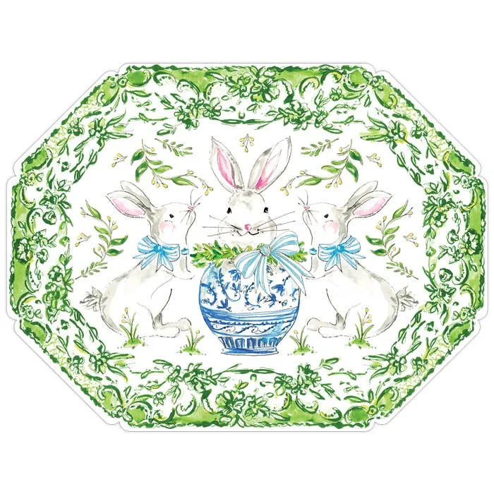 Handpainted Bunny in Chinoiserie Pot Posh Die-Cut Placemat