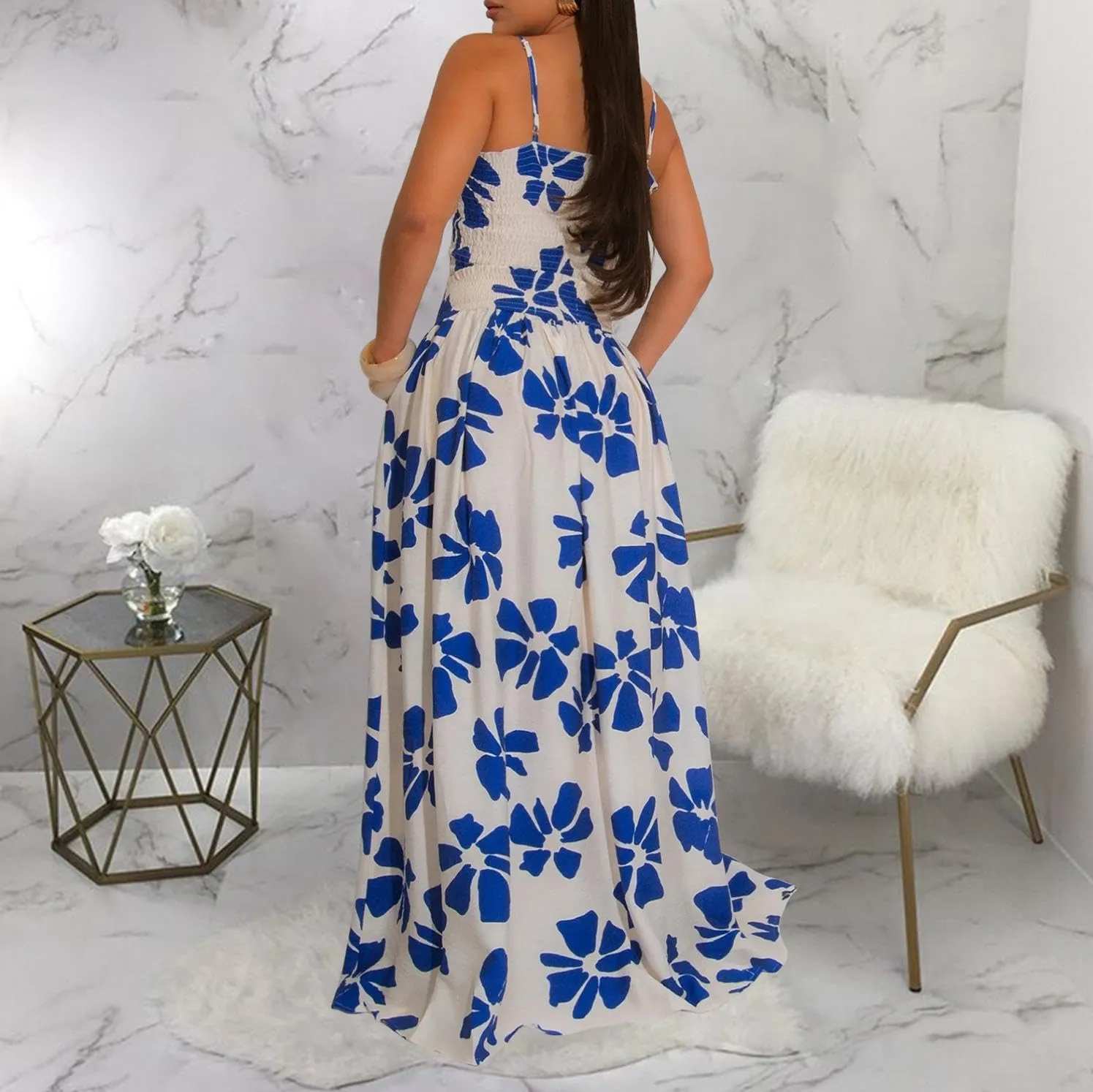 HANMAX Two Piece Sets for Women Summer Floral Beach Outfit Casual Sleeveless Cropped Tank Top High Waisted Maxi Skirt Set