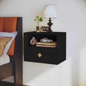 HLR Black Modern Floating Nightstand Set of 2 with Drawer & Embossed Design, Wall-Mounted Bedside Tables with Storage for Bedroom