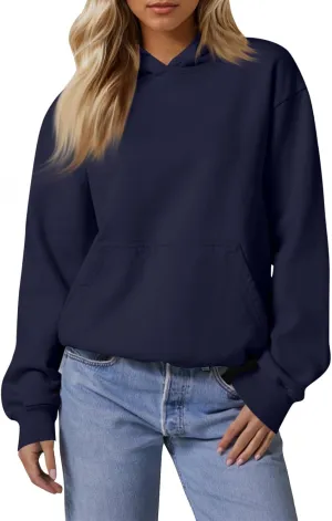 Hoodies for Women Fleece Lined Long Sleeve Hoodies Pullover Loose Fit Casual Hooded Sweatshirt with Pockets Fall Clothes