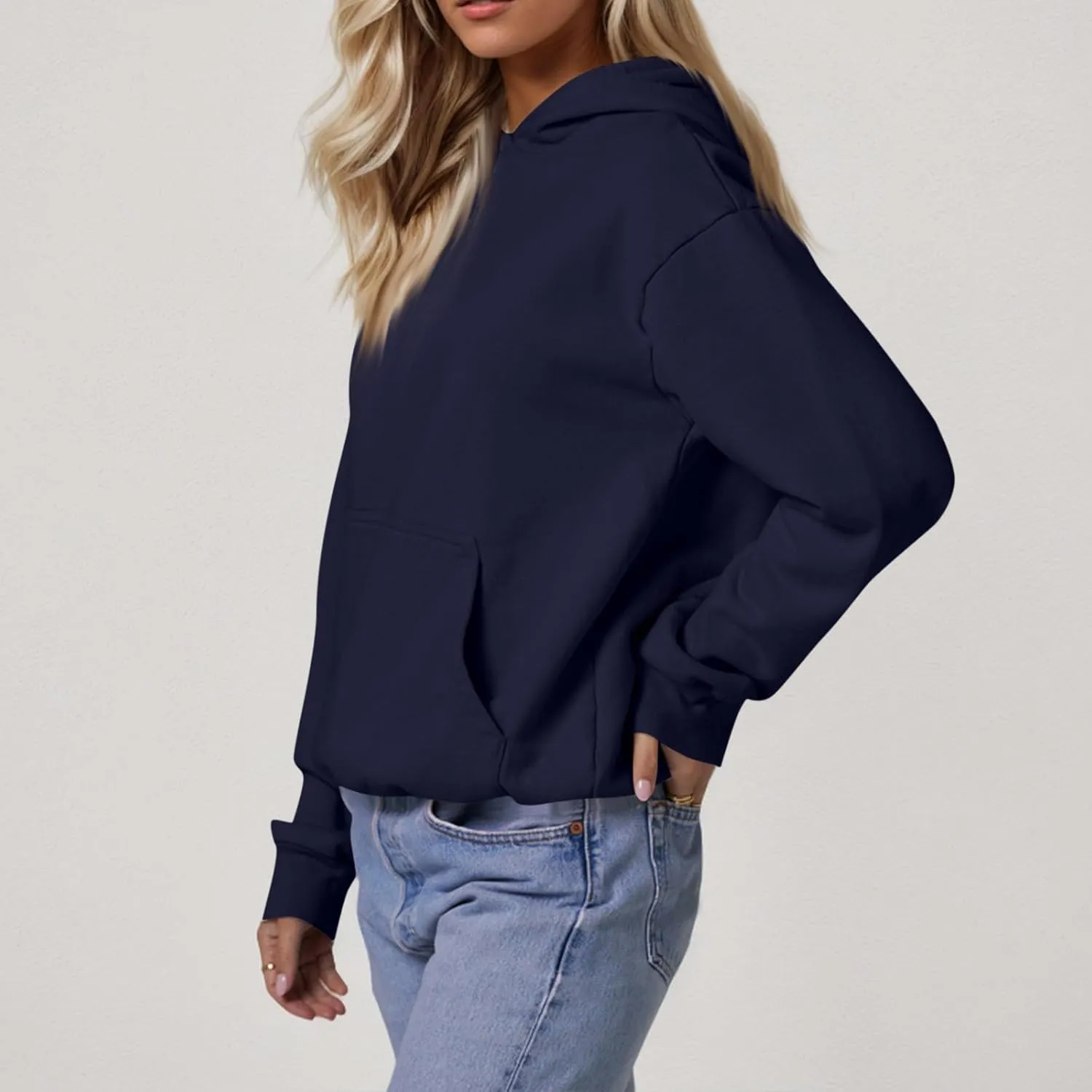 Hoodies for Women Fleece Lined Long Sleeve Hoodies Pullover Loose Fit Casual Hooded Sweatshirt with Pockets Fall Clothes