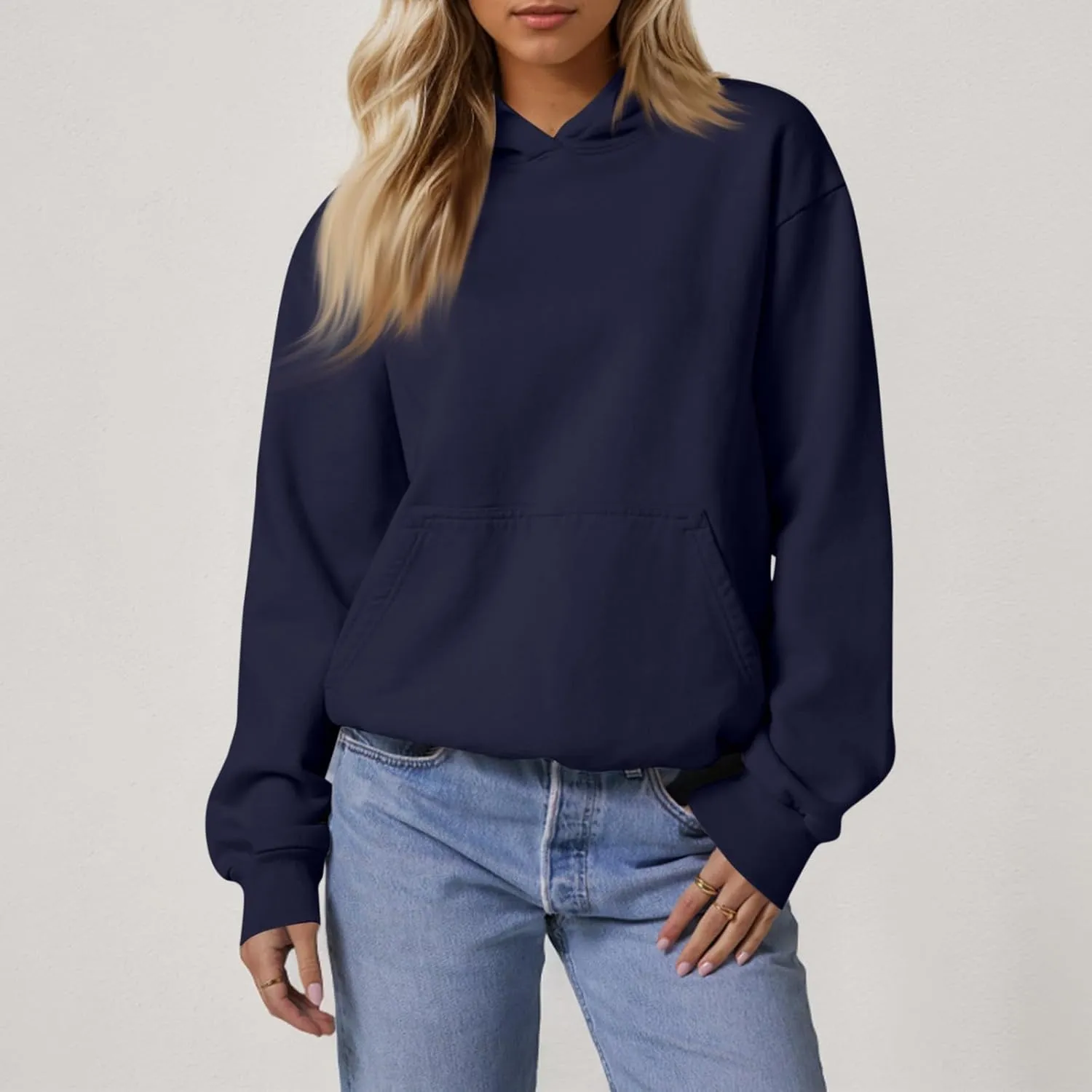 Hoodies for Women Fleece Lined Long Sleeve Hoodies Pullover Loose Fit Casual Hooded Sweatshirt with Pockets Fall Clothes