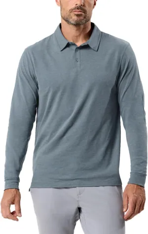 INTO THE AM Long Sleeve Polo Shirts for Men S - 4XL Slim Fit Collared Cotton Blend Full Sleeve Casual Workwear Shirt