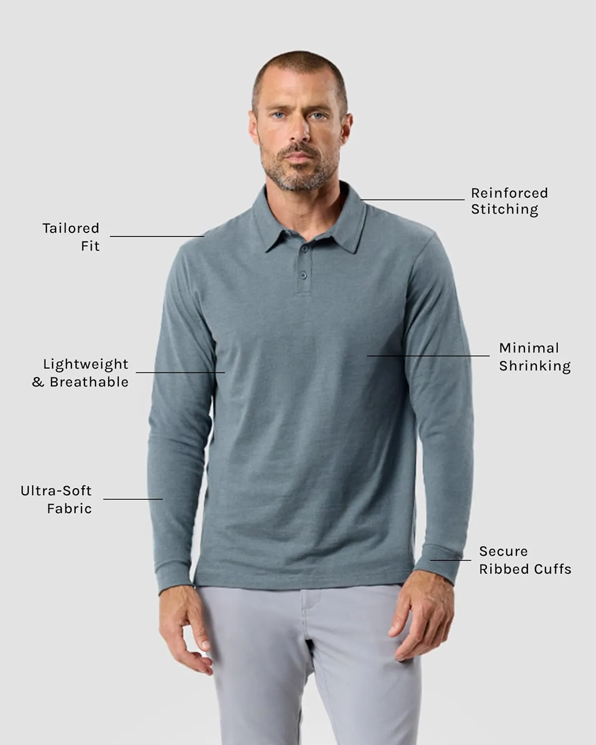 INTO THE AM Long Sleeve Polo Shirts for Men S - 4XL Slim Fit Collared Cotton Blend Full Sleeve Casual Workwear Shirt