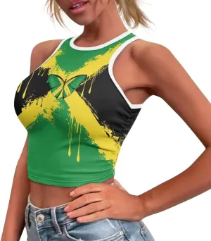 Jamaican Pride Tank Top for Women Jamaican Flag Tank Tops Ethnic Style Casual Basic Tank Crop Tops XS-XXL