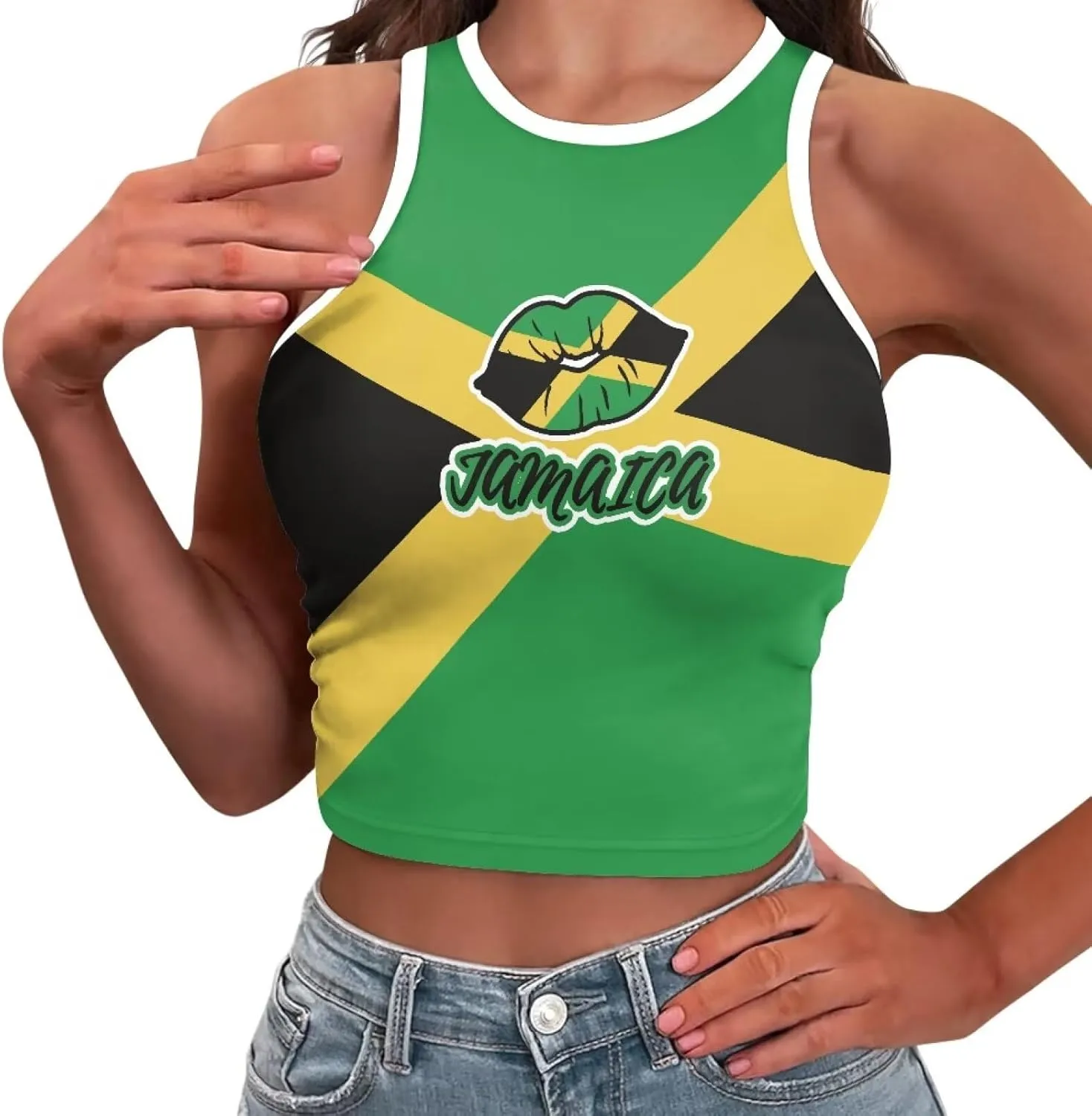 Jamaican Pride Tank Top for Women Jamaican Flag Tank Tops Ethnic Style Casual Basic Tank Crop Tops XS-XXL
