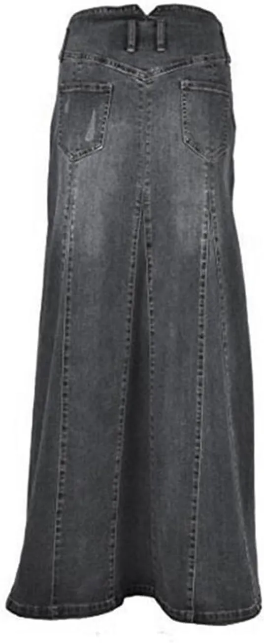 Jean Skirts for Women Denim Retro Exposure Button Fly High Rise A Line Maxi Skirt Ruffle Swing Packaged Hip Skirts