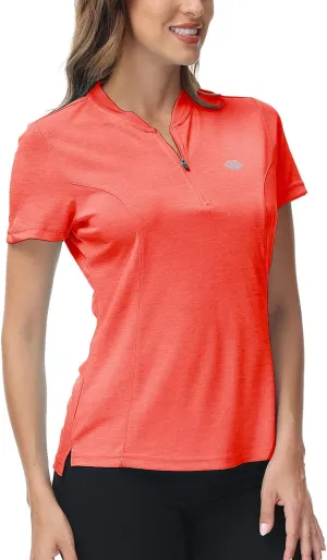 JINSHI Women's Golf Polo Shirt Zip Up Tennis Sports Athletic Short Sleeve Shirts