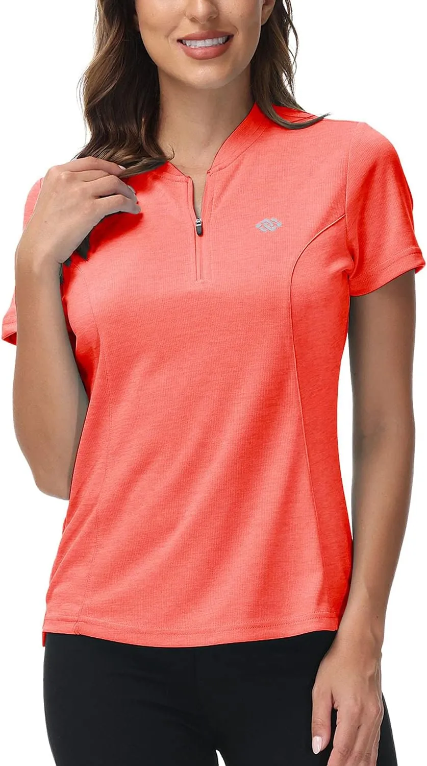 JINSHI Women's Golf Polo Shirt Zip Up Tennis Sports Athletic Short Sleeve Shirts