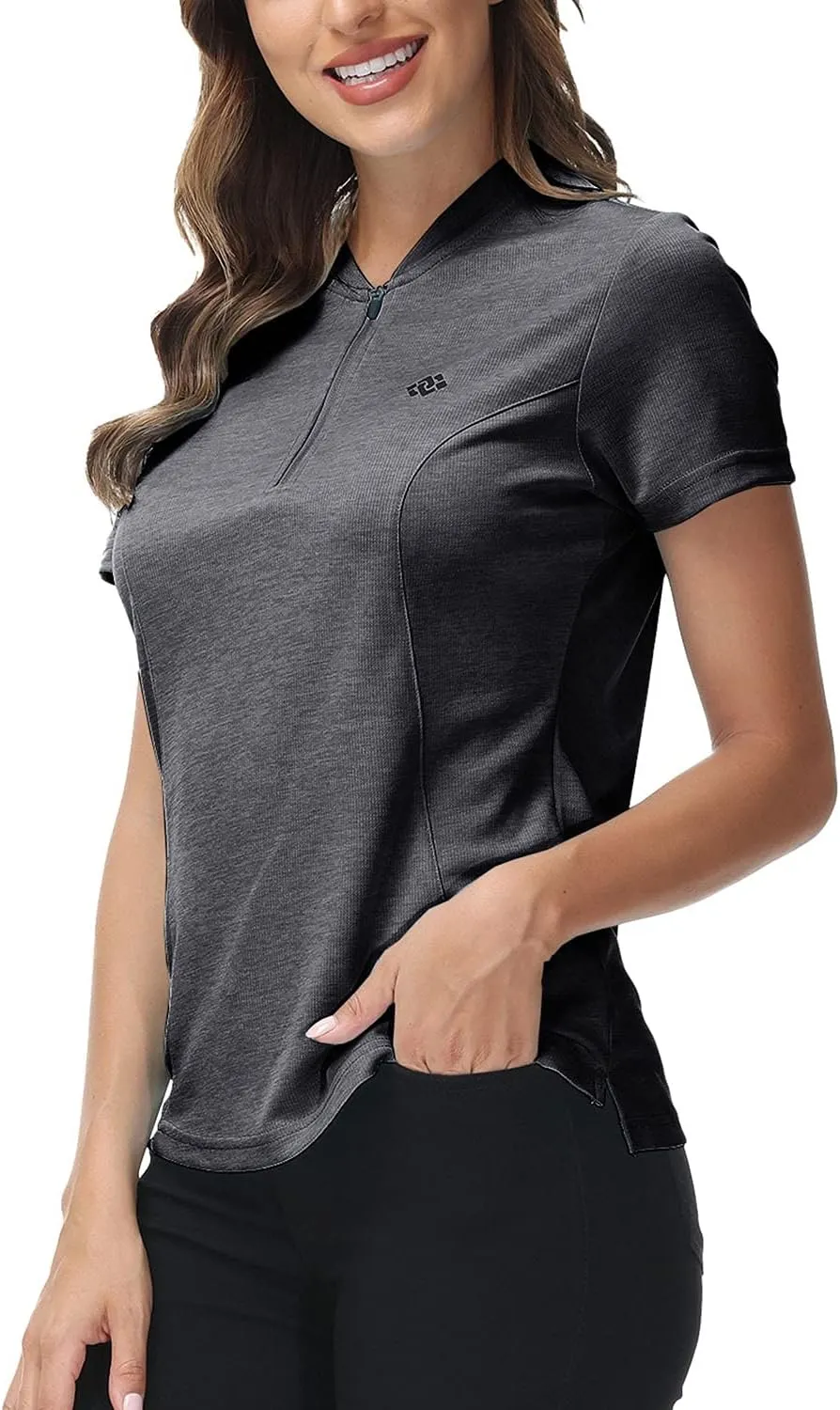 JINSHI Women's Golf Polo Shirt Zip Up Tennis Sports Athletic Short Sleeve Shirts
