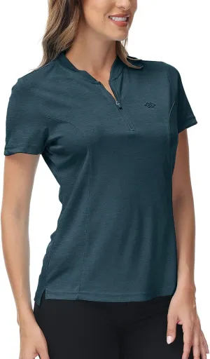JINSHI Women's Golf Polo Shirt Zip Up Tennis Sports Athletic Short Sleeve Shirts