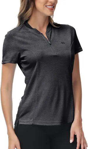 JINSHI Women's Golf Polo Shirt Zip Up Tennis Sports Athletic Short Sleeve Shirts