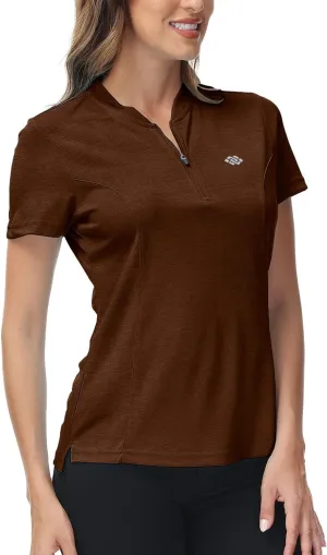 JINSHI Women's Golf Polo Shirt Zip Up Tennis Sports Athletic Short Sleeve Shirts