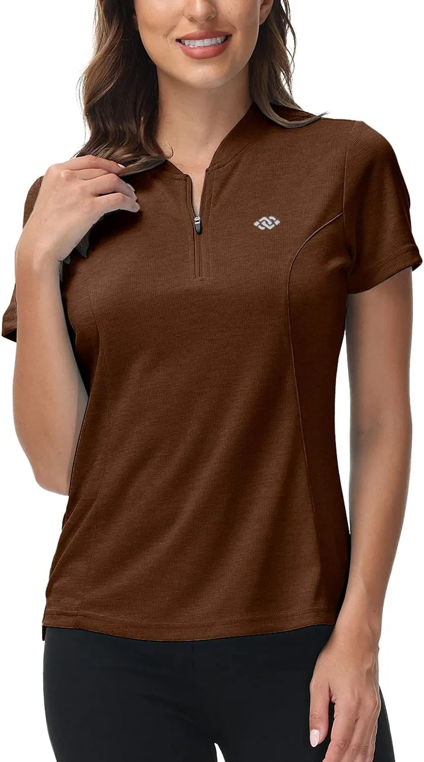 JINSHI Women's Golf Polo Shirt Zip Up Tennis Sports Athletic Short Sleeve Shirts