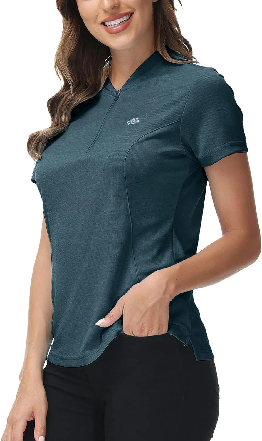 JINSHI Women's Golf Polo Shirt Zip Up Tennis Sports Athletic Short Sleeve Shirts