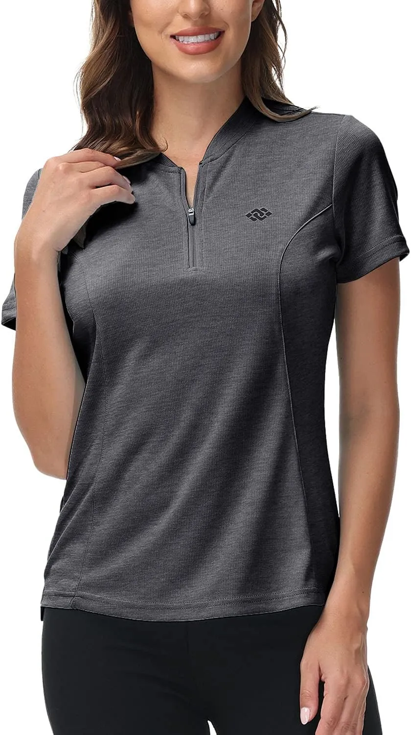 JINSHI Women's Golf Polo Shirt Zip Up Tennis Sports Athletic Short Sleeve Shirts